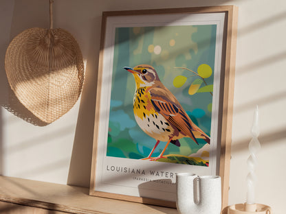 Louisiana Waterthrush, Parkesia motacilla Poster | Streamside Songbird Nature Wall Art — styled in a modern interior