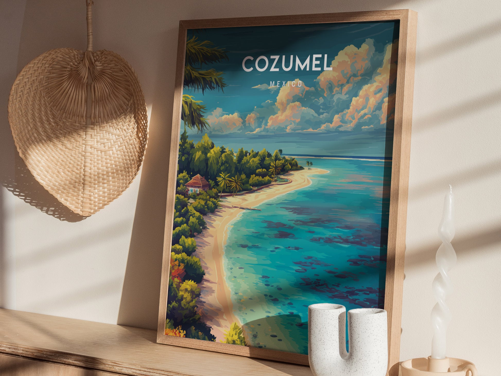 Cozumel, Mexico Poster | Caribbean Island Travel Gift Wall Art — styled in a modern interior