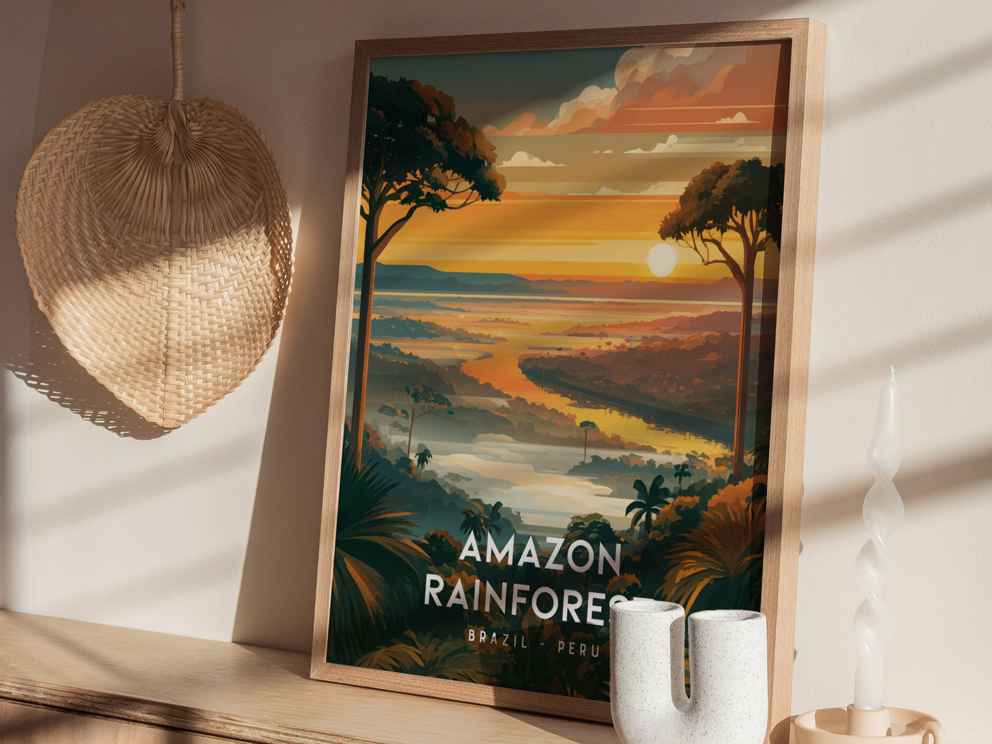 Amazon Rainforest, South America Poster | Lush Jungle & Exotic Wildlife Wall Art — styled in a modern interior