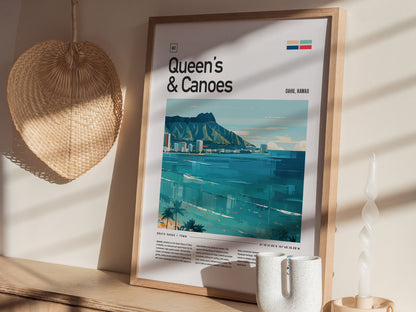 Queen's and Canoes Poster | Waikiki Surf Spot Hawaii Art