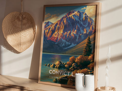 Convict Lake, Eastern Sierra, California Poster | Mountain Lake Travel Wall Art — styled in a modern interior