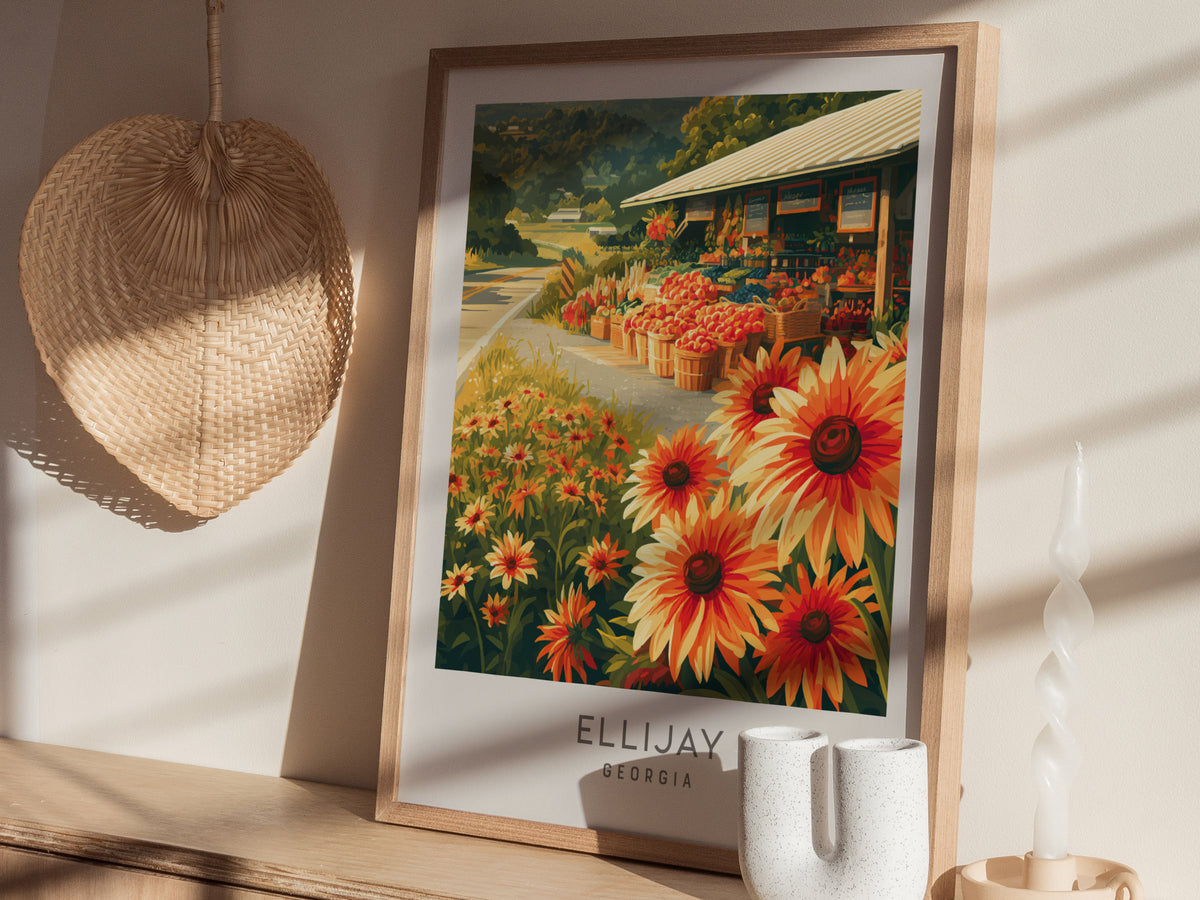 Ellijay Matte Border Poster | Georgia Travel Gift Vacation Wall Art — styled in a modern interior