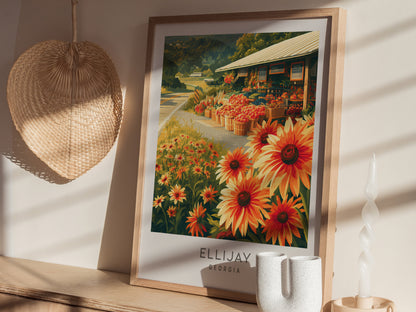 Ellijay Matte Border Poster | Georgia Travel Gift Vacation Wall Art — styled in a modern interior