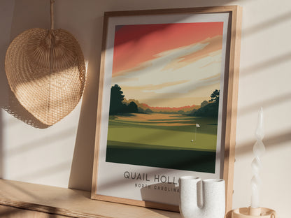 Quail Hollow Matte Border Poster | North Carolina Golf Course Print & Country Club Decor — styled in a modern interior