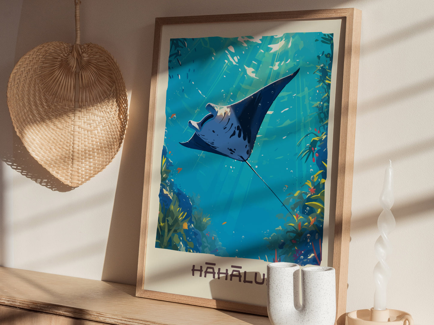 Hahalua Poster | Hawaii Manta Ray Dive Wall Art