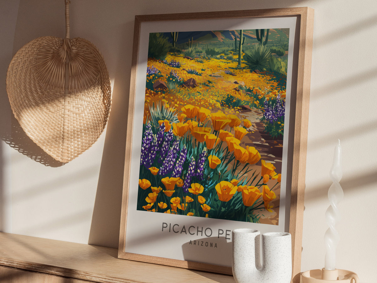 Picacho Peak Matte Border Poster | Arizona Travel Wall Art — styled in a modern interior