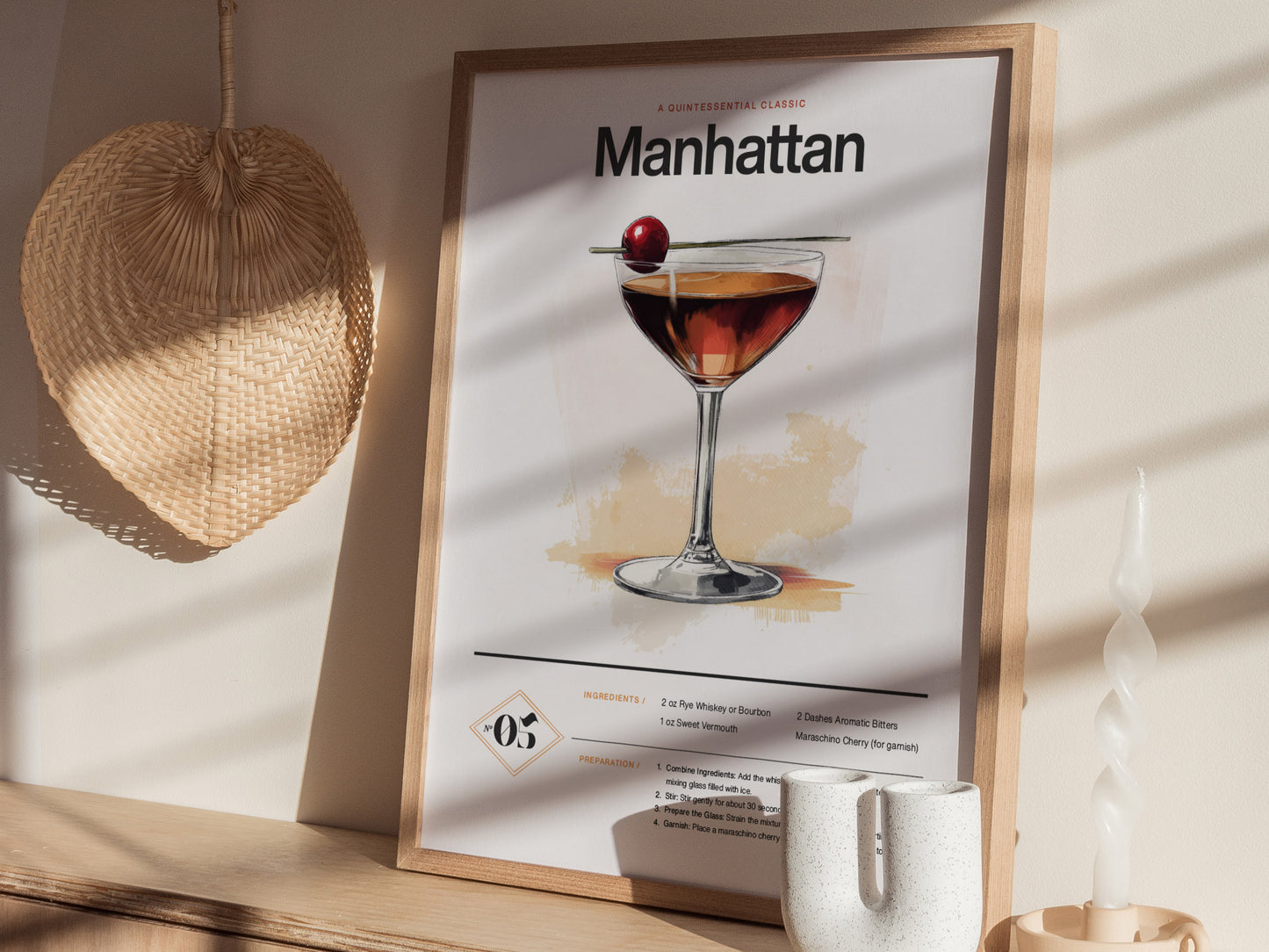 Manhattan Cocktail Poster | Classic Whiskey Kitchen or Bar Art