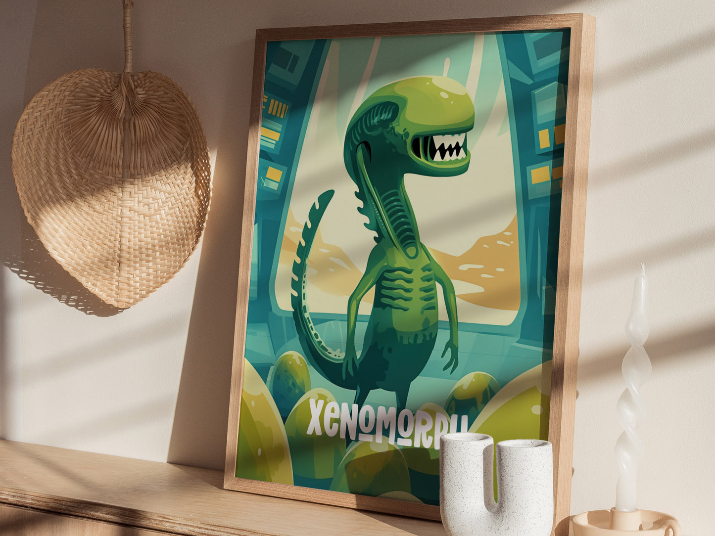 Cute Alien Xenomorph Poster | Kids Room Sci-Fi Creature Wall Art | Framed or Unframed