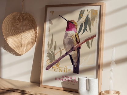 Annas Hummingbird Bird Poster | Vintage Audubon Print Wildlife Wall Art | Framed or Unframed