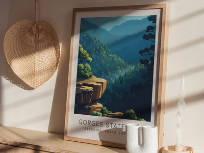 Gorges State Park Matte Border Poster | Sapphire, North Carolina Destination Print — styled in a modern interior