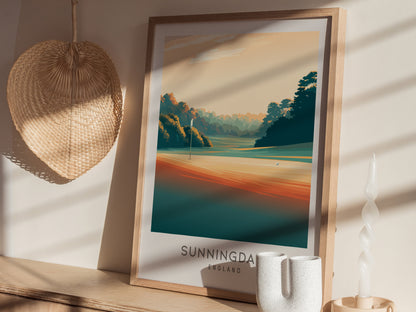 Sunningdale Matte Border Poster | England Golf Course Print & Country Club Decor — styled in a modern interior
