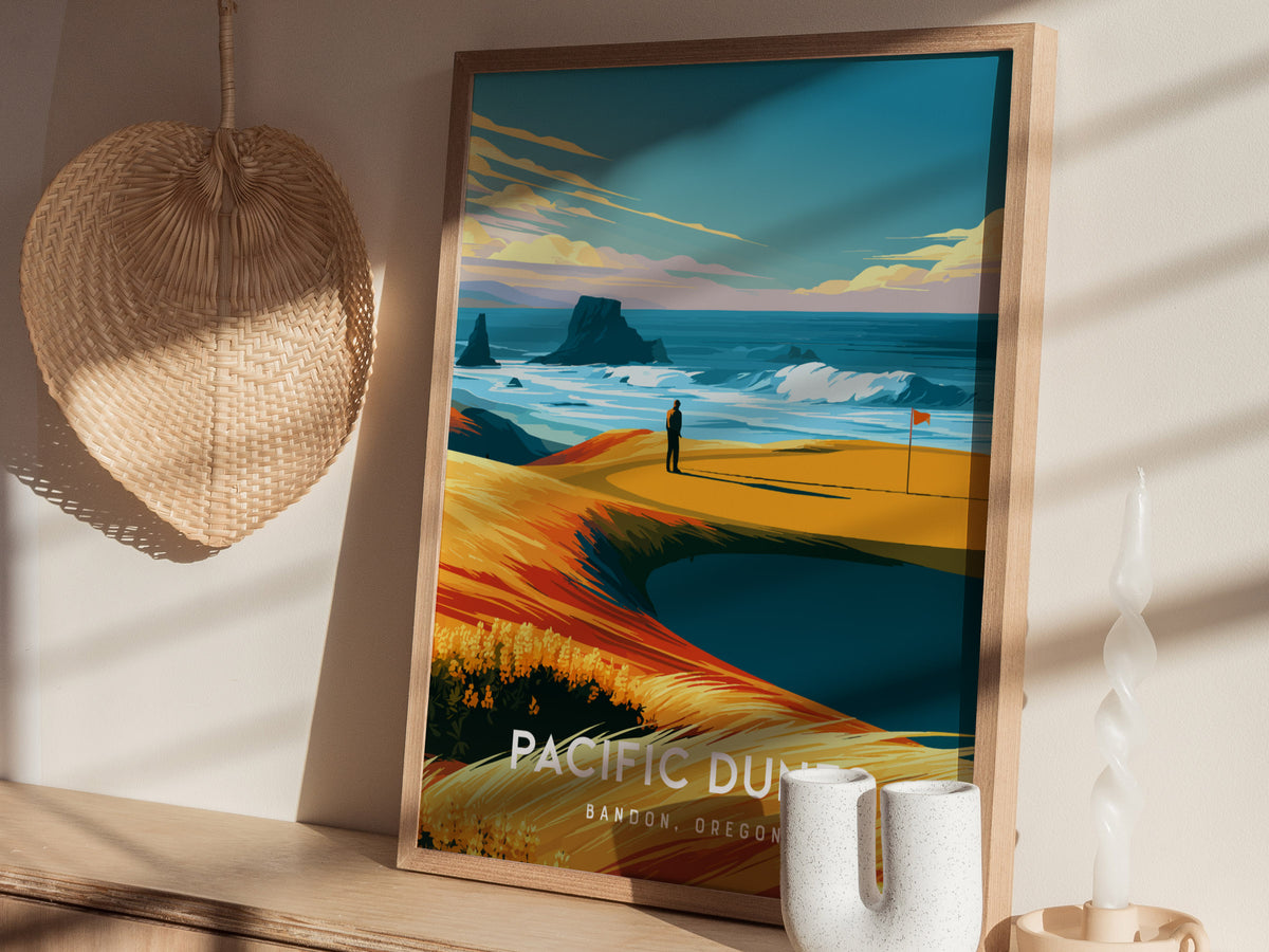 Pacific Dunes, Bandon, Oregon Poster | Links Poster Golfer Gift Wall Art — styled in a modern interior