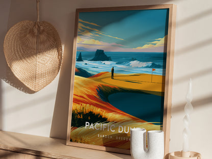 Pacific Dunes, Bandon, Oregon Poster | Links Poster Golfer Gift Wall Art — styled in a modern interior