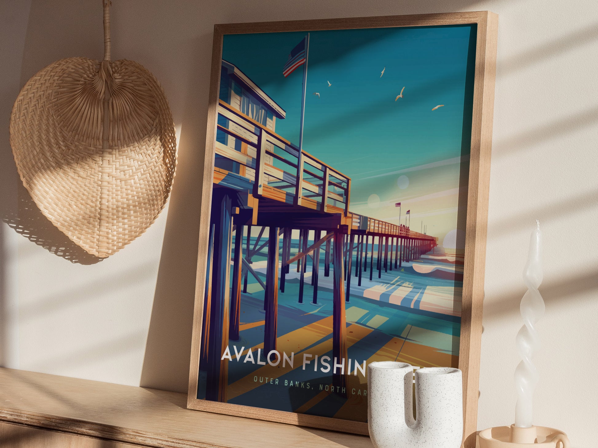 Avalon Fishing Pier Outer Banks Poster | Kill Devil Hills Wall Art Print