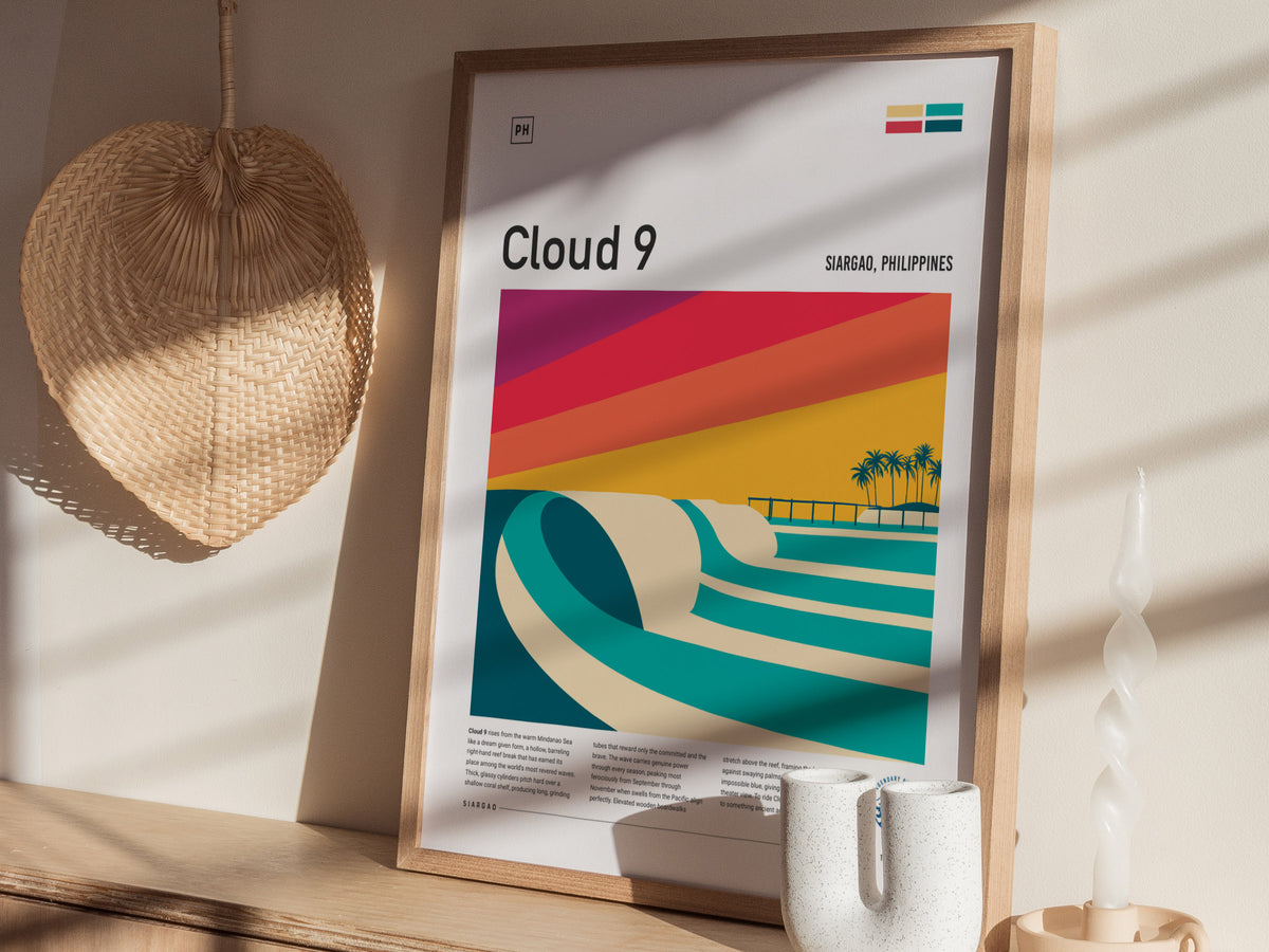 Cloud 9, Siargao, Philippines Poster | Tropical Surf Wall Art — styled in a modern interior