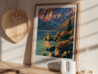Convict Lake Matte Border Poster | Eastern Sierra, California Destination Print — styled in a modern interior
