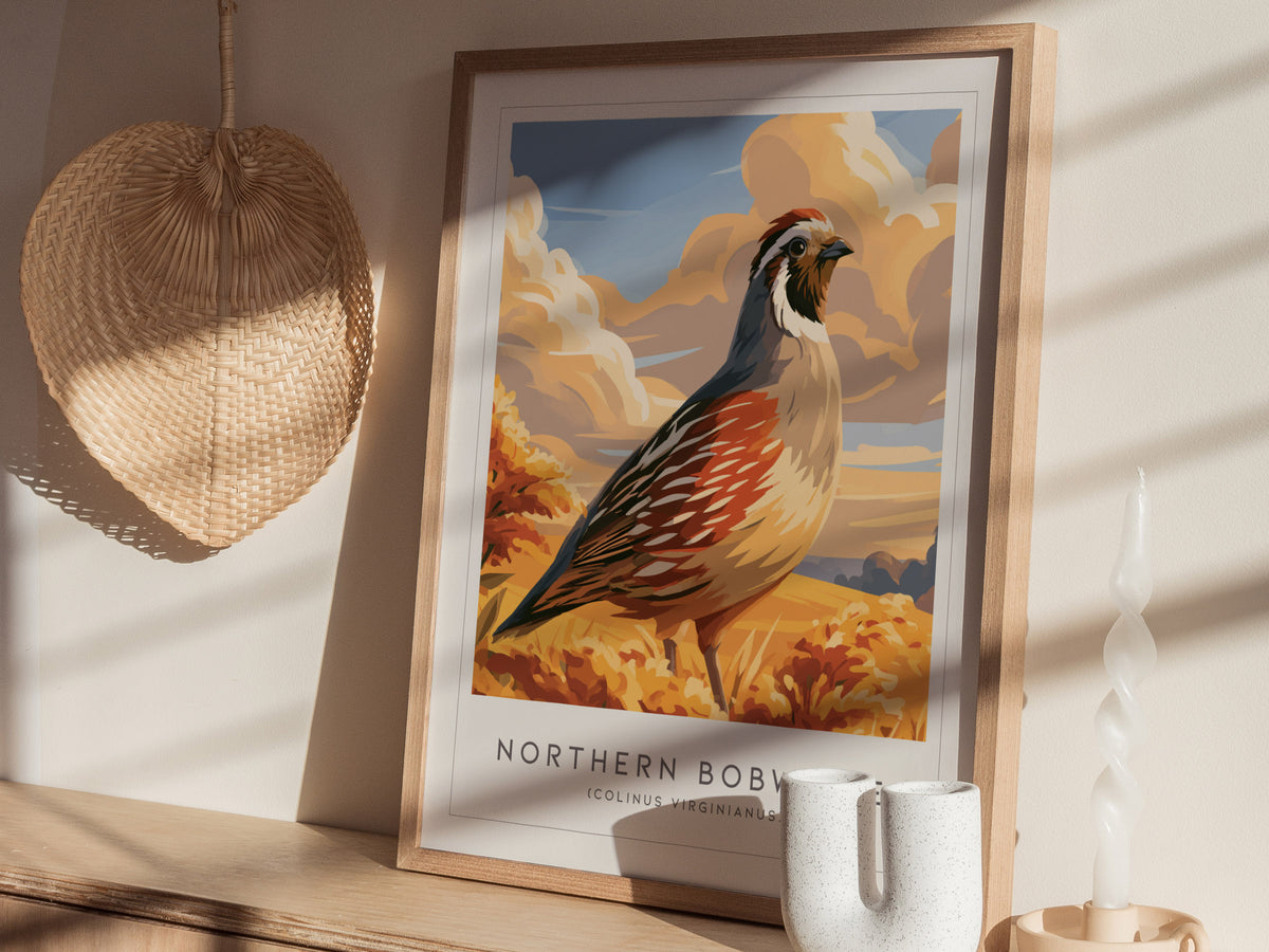 Northern Bobwhite, Colinus virginianus Poster | Quail Bird Wall Art Wildlife Print — styled in a modern interior