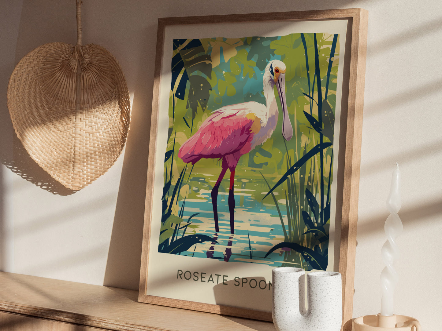 Roseate Spoonbill Art | Florida Pink Bird Poster Wildlife Gift