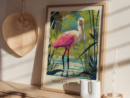 Roseate Spoonbill Art | Florida Pink Bird Poster Wildlife Gift