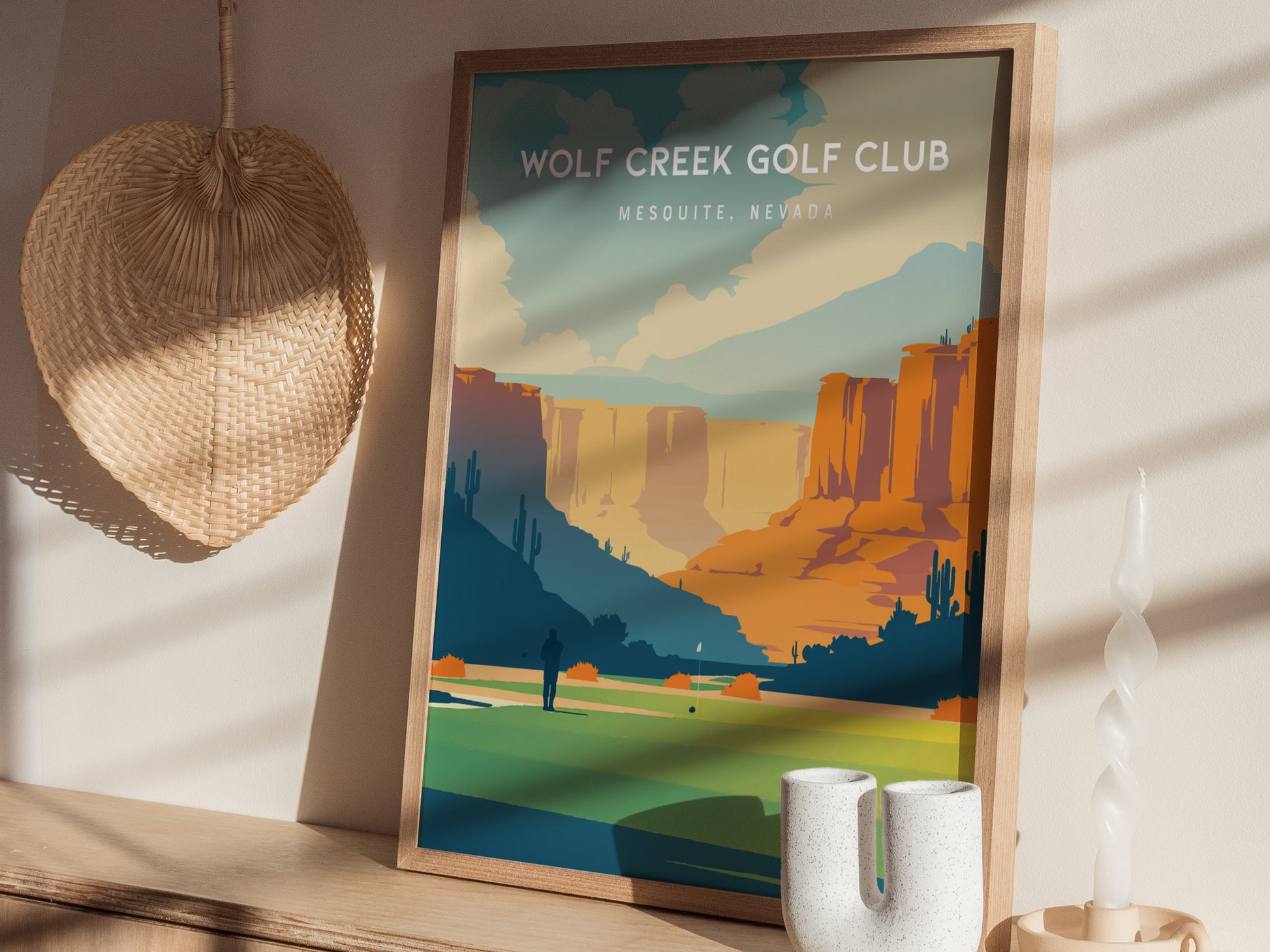 Wolf Creek Golf Club, Mesquite, Nevada Poster | Desert Canyon Links Golfer Gift Wall Art — styled in a modern interior