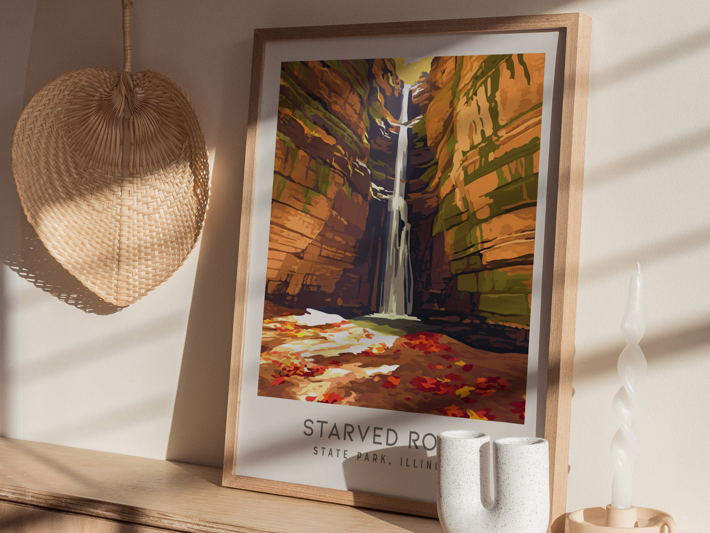 Starved Rock State Park Matte Border Poster | Illinois Travel Wall Art — styled in a modern interior