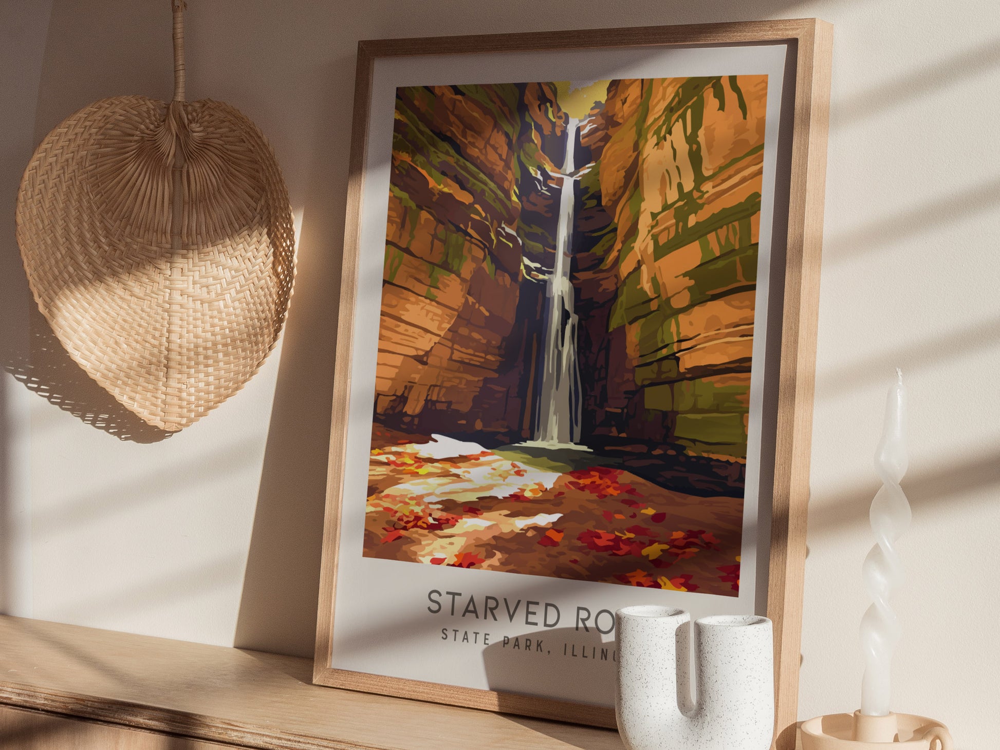 Starved Rock State Park Matte Border Poster | Illinois Travel Wall Art — styled in a modern interior