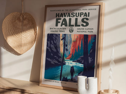Havasupai Falls, Grand Canyon National Park Poster | Backpacker Gift | Turquoise Canyon Trail Wall Art — styled in a modern i