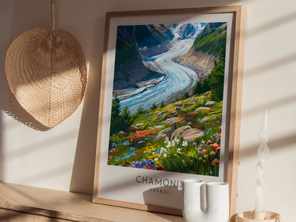 Chamonix Matte Border Poster | France Alpine Travel Wall Art — styled in a modern interior