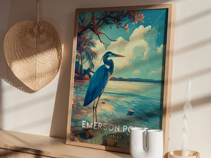 Emerson Point, Florida Poster | Mangrove & Marsh Preserve Wall Art — styled in a modern interior
