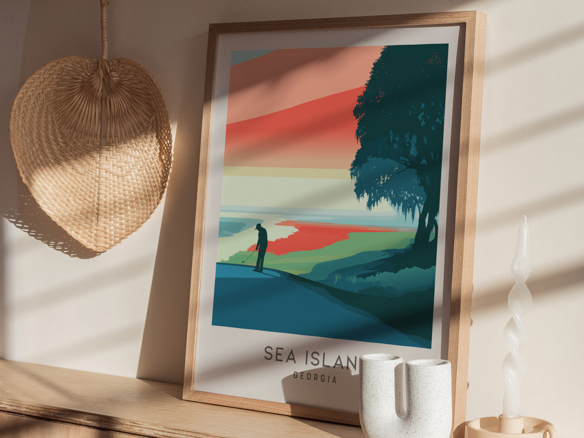 Sea Island Matte Border Poster | Georgia Golf Course Print & Country Club Decor — styled in a modern interior