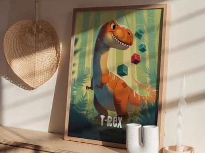 T-Rex Poster | Adventure Dinos Kids Room Art | Dinosaur Nursery Gift