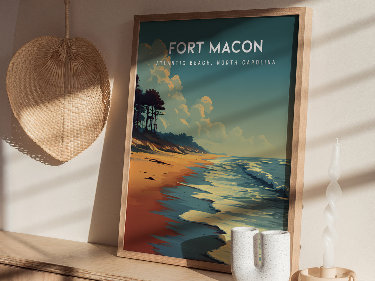 Fort Macon, Atlantic Beach, North Carolina Poster | Beach House Decor Wall Art — styled in a modern interior