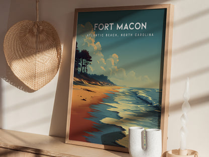 Fort Macon, Atlantic Beach, North Carolina Poster | Beach House Decor Wall Art — styled in a modern interior