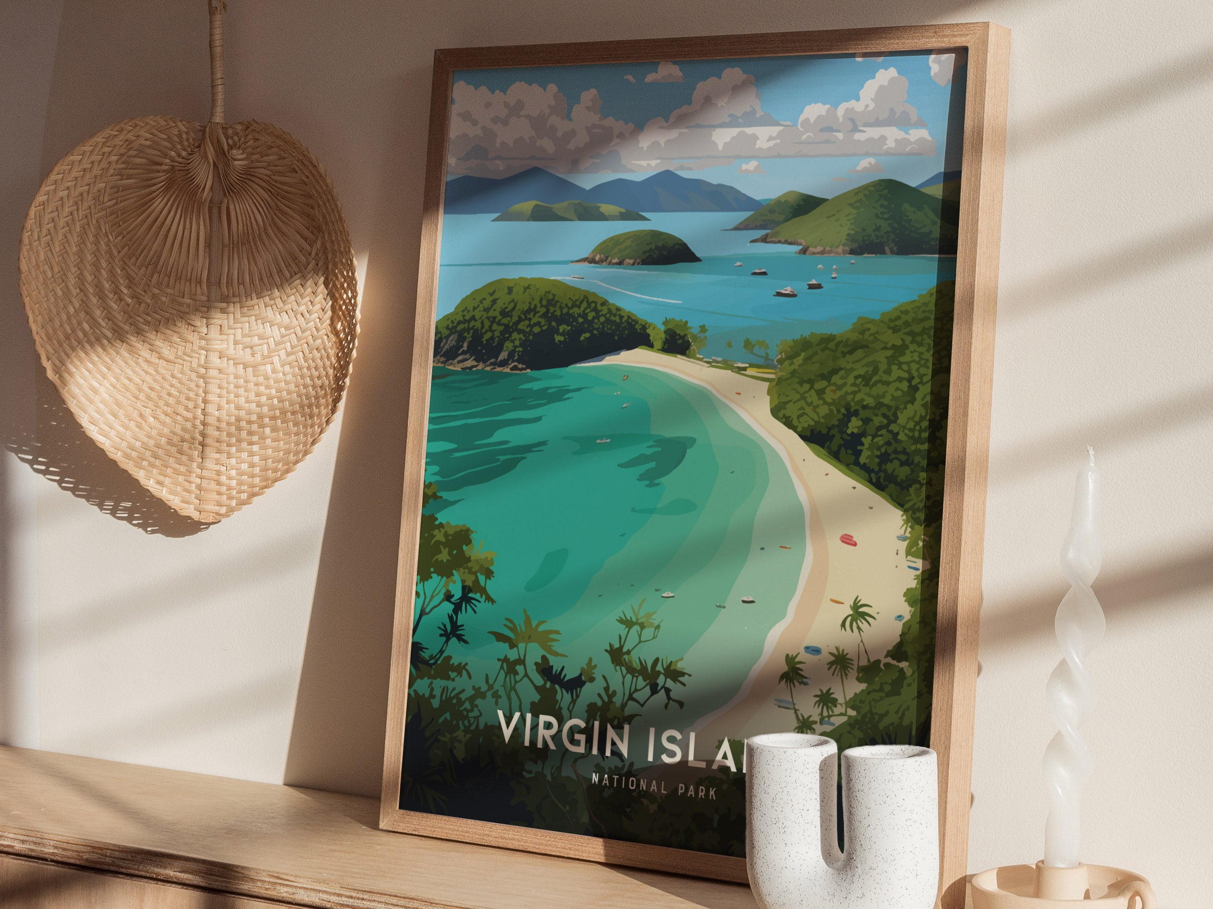 Virgin Islands National Park Poster | Trunk Bay Beach Art | Framed