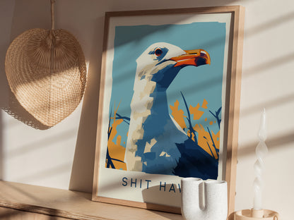 Shit Hawk Seagull Poster | Funny Beach Bird Art Gift
