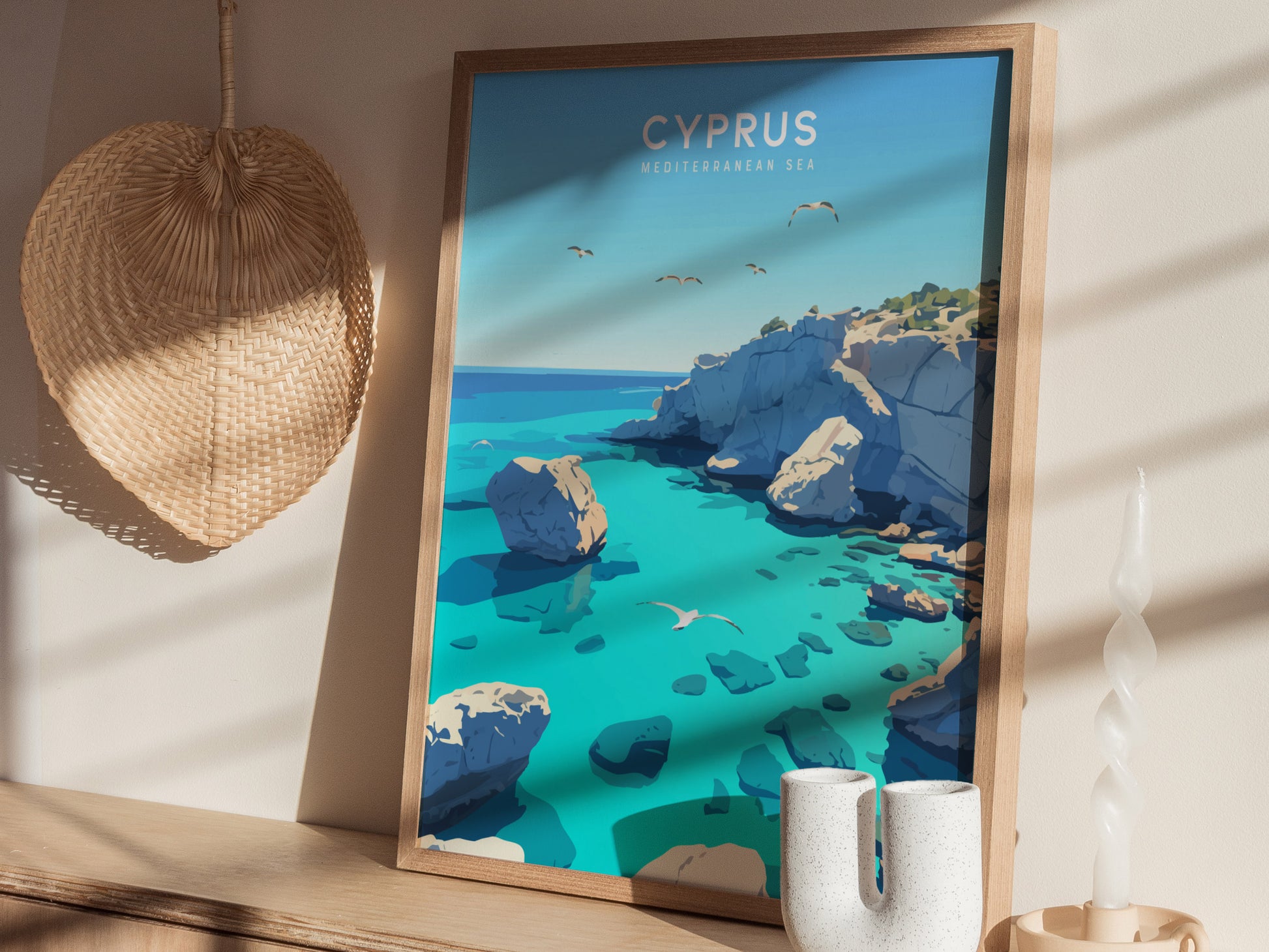 Cyprus Travel Poster | Coastal Mediterranean Wall Art | Framed or Unframed