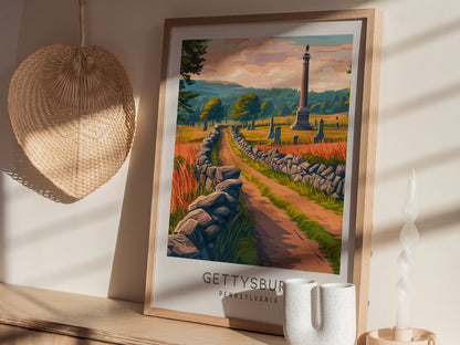 Gettysburg Matte Border Poster | Pennsylvania Destination Print Travel Wall Art — styled in a modern interior