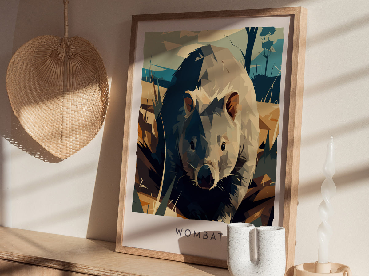 Wombat, Vombatus Ursinus Poster | Charming Australian Wildlife Wall Art — styled in a modern interior
