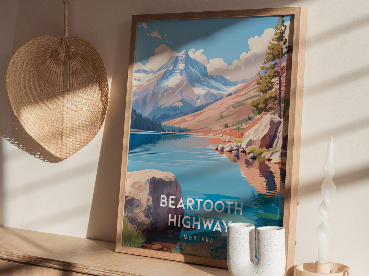 Beartooth Highway, Montana Poster | Alpine Mountain Pass Scenic Wall Art — styled in a modern interior