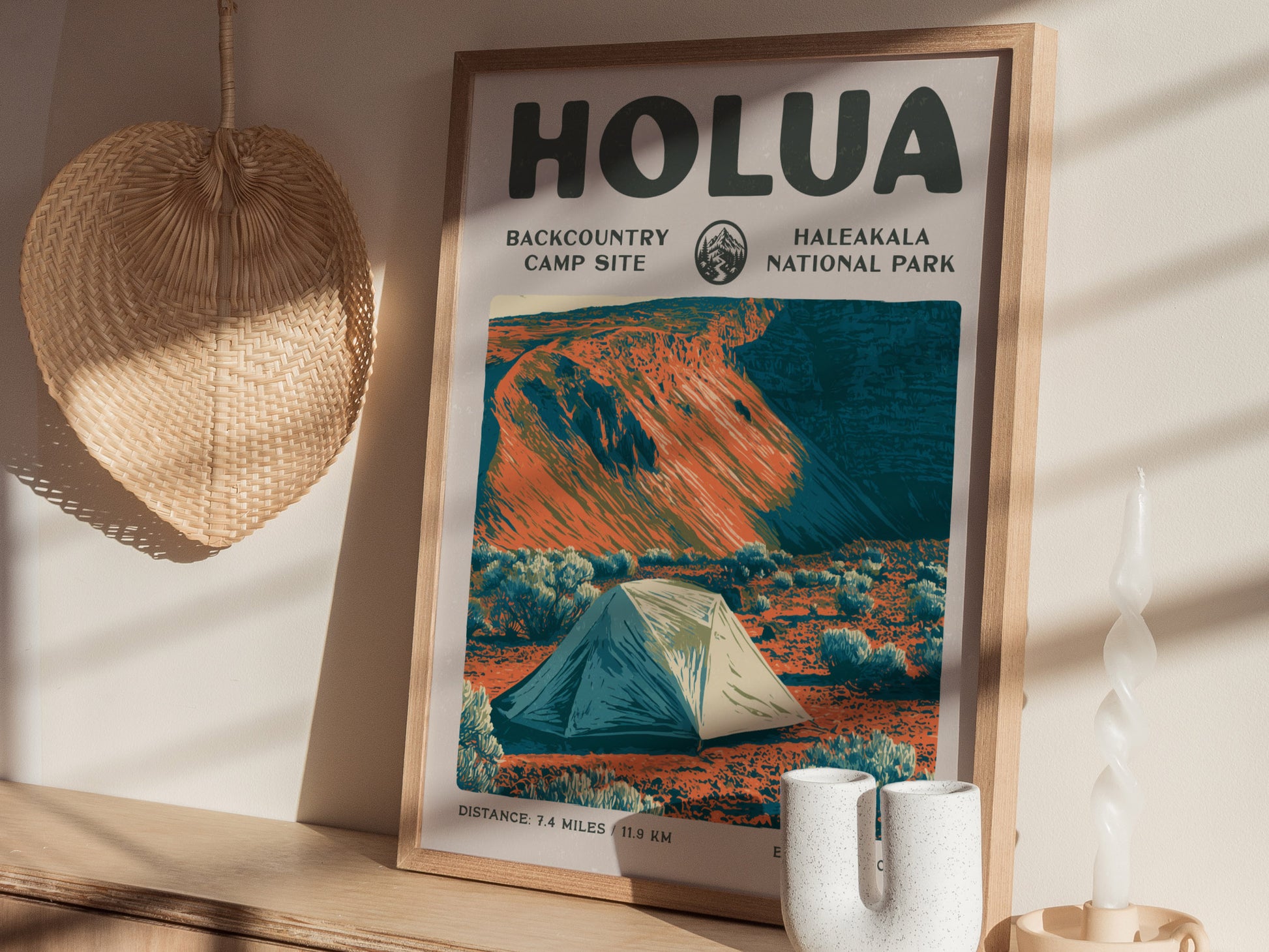Holua, Haleakala National Park Poster | Hiker Gift | Volcanic Backcountry Trail Wall Art — styled in a modern interior