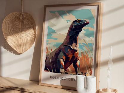 Komodo Dragon Poster | Ancient Reptile Wildlife Wall Art — styled in a modern interior