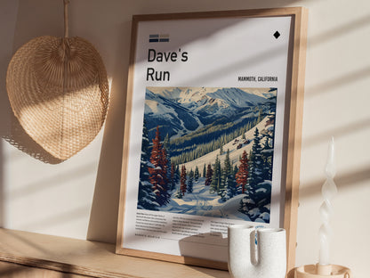 Dave's Run, Mammoth, California Poster | Ski Lodge Decor Mountain Wall Art — styled in a modern interior