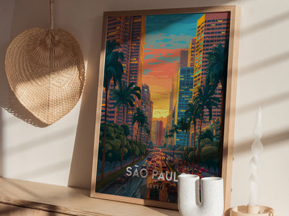 São Paulo, Brazil Poster | Urban Skyline & Tropical Energy Wall Art — styled in a modern interior