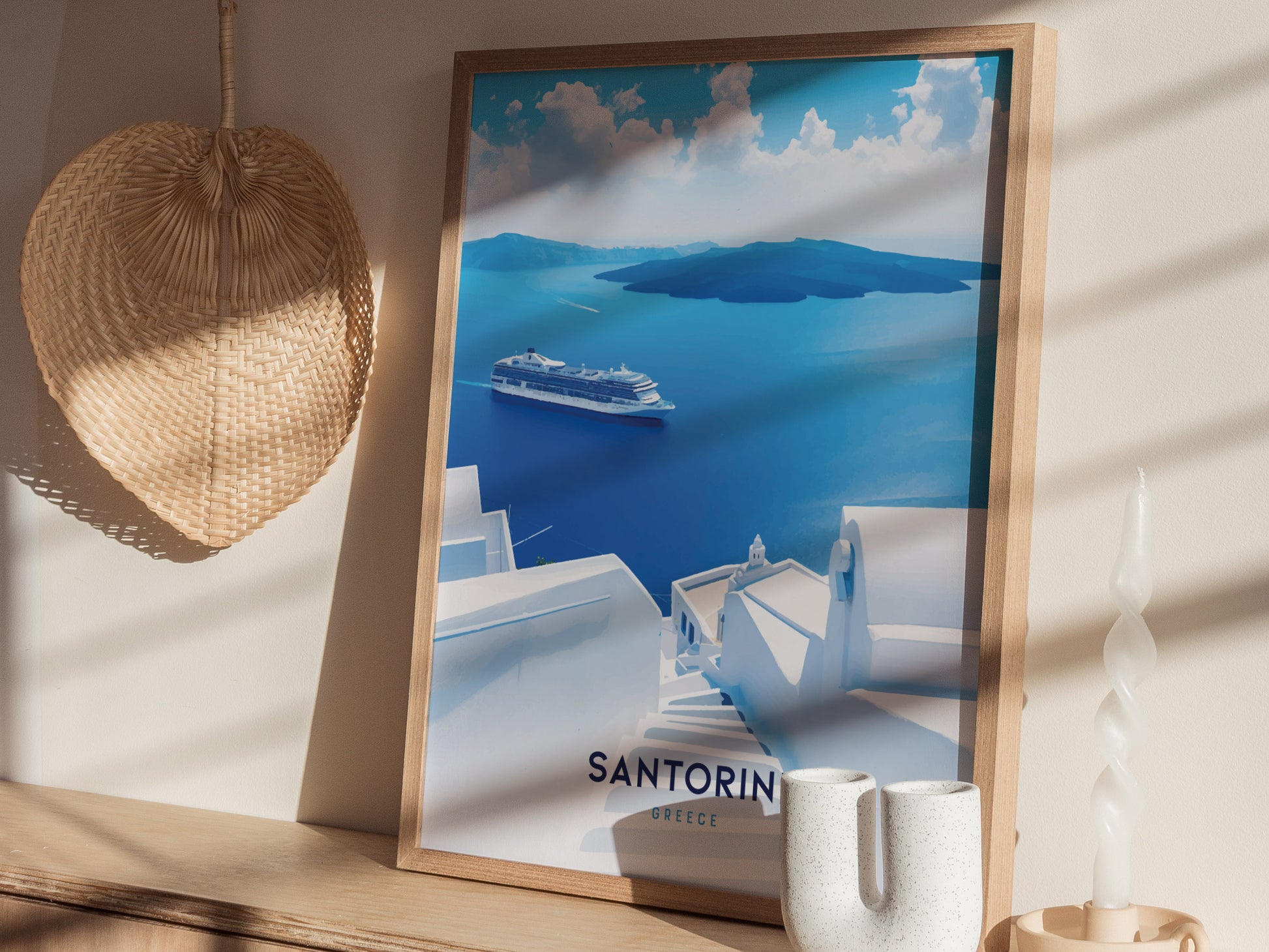 Santorini Greece Poster | Oia Ammoudi Bay Art | Greek Islands Wall Art