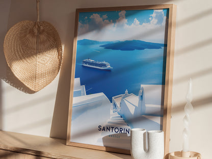 Santorini Greece Poster | Oia Ammoudi Bay Art | Greek Islands Wall Art