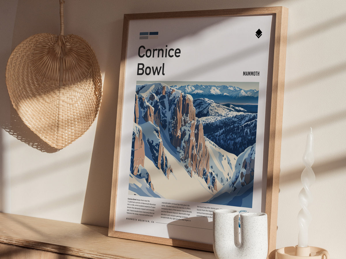 Cornice Bowl, Mammoth Poster | Alpine Print Ski Lodge Decor Wall Art — styled in a modern interior