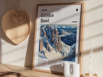 Cornice Bowl, Mammoth Poster | Alpine Print Ski Lodge Decor Wall Art — styled in a modern interior