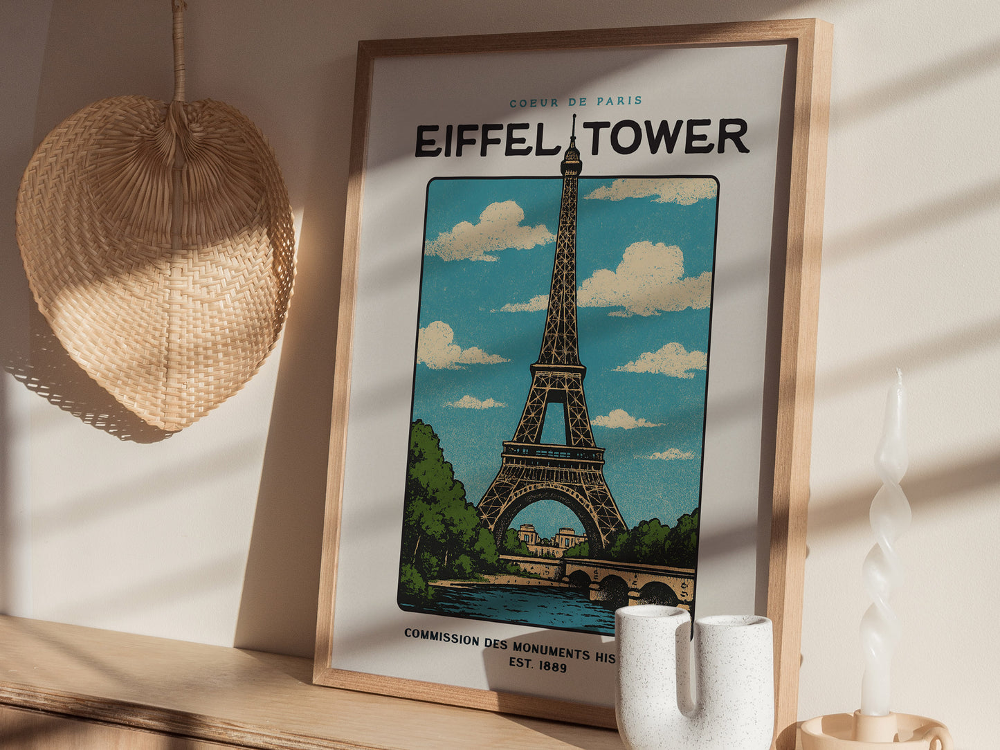 Eiffel Tower Block Print | Vintage Paris France Wall Art | Framed or Unframed