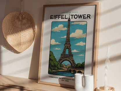 Eiffel Tower Block Print | Vintage Paris France Wall Art | Framed or Unframed