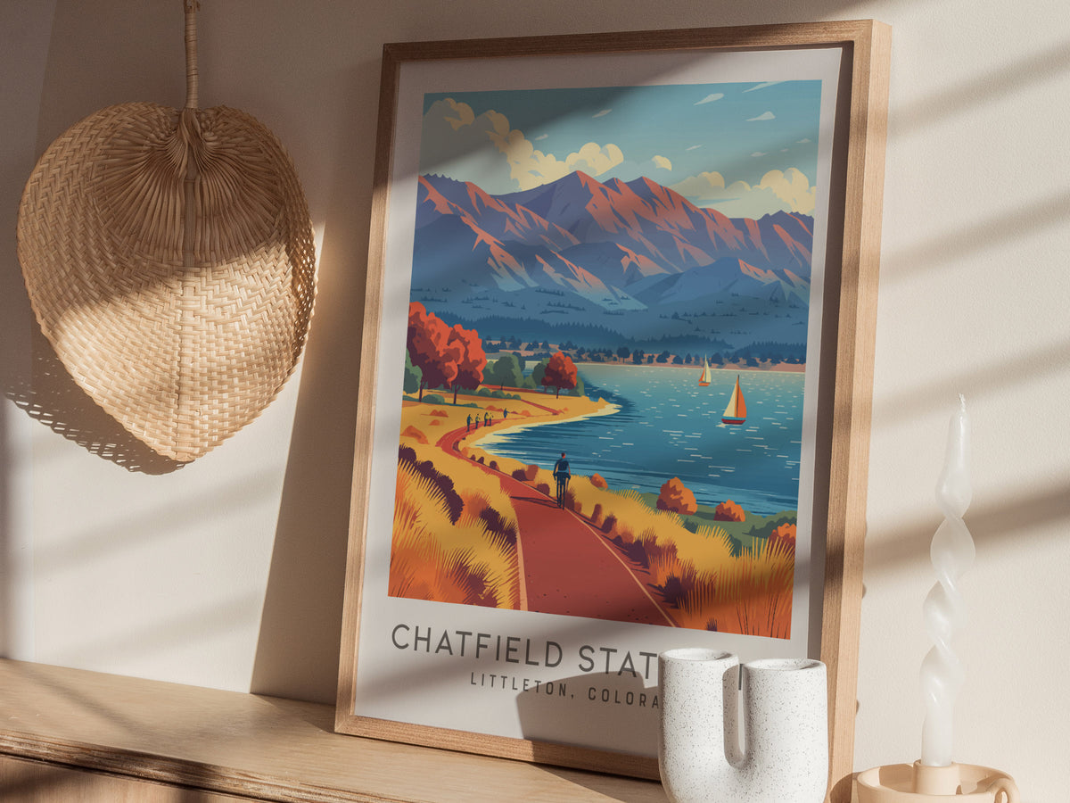 Chatfield State Park Matte Border Poster | Littleton, Colorado Travel Wall Art — styled in a modern interior